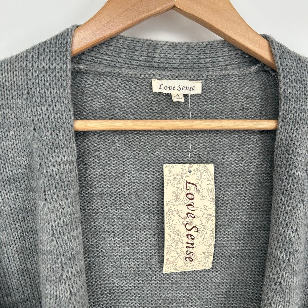 Love Sense Gray Cardigan Sz S NWT – Ruffle Statement Sleeves – Chunky Knit - Picture 7 of 7